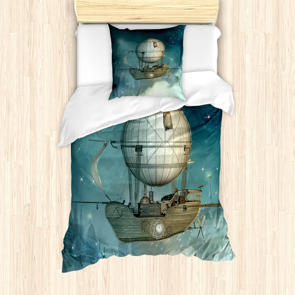 Copripiumino Steampunk Airship ABAKUHAUS Blu Petrolio - Design Singolo