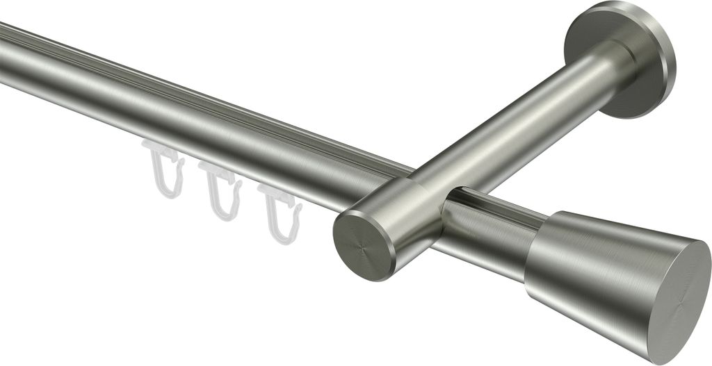 Interdeco Innenlaufstange / Gardinenstange mit Innenlauf Edelstahl-Optik, Typ Prestige Sitra (Konus), 20 mm Ø 1-läufig, 240 cm