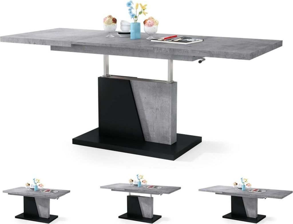 Esszimmertisch Grand , Esstisch , bis 180cm ausziehbar , höhenverstellbar , Küchentisch , Kitchen Table , 120x70cm , 05 , Beton + Schwarz