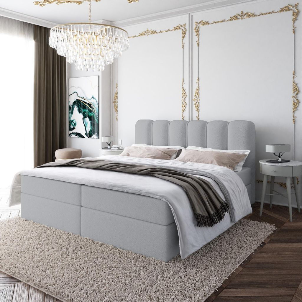 Boxspringbett NANDO ohne Topper Bett mit Bettkästen Polsterbett, Bettgestell, Doppelbett, Stauraum, Schlafzimmer (160x200, Grau - Fredo 35)