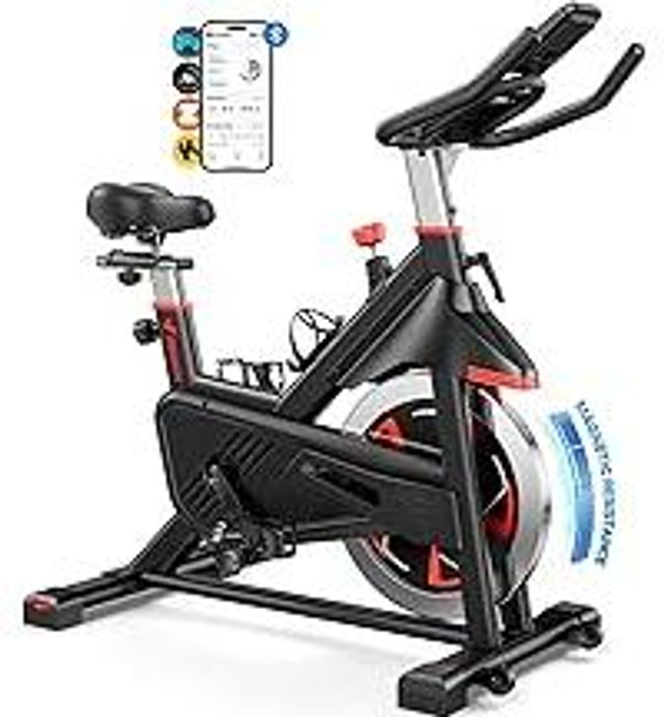 MERACH Heimtrainer Fahrrad mit Eigener App, Leises Hometrainer Fahrrad mit 16-facher Magnetwiderstand, Stoßdämpfender Luftkissensattel, Indoor Cy...