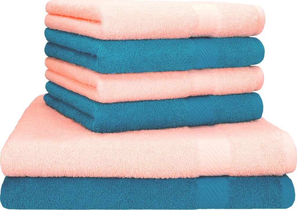 Betz 6-tlg. Set PALERMO - 2 Liegetücher 4 Handtücher 100% Baumwolle Farbe: petrol / apricot