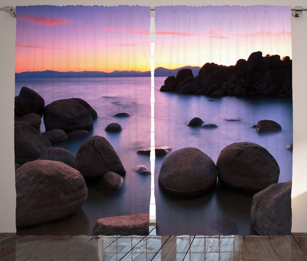 ABAKUHAUS Natur Rustikaler Vorhang, Misty Scene Rocks Wasser, Wohnzimmer Universalband Gardinen mit Schlaufen und Haken, 280 x 225 cm, Grau Lila