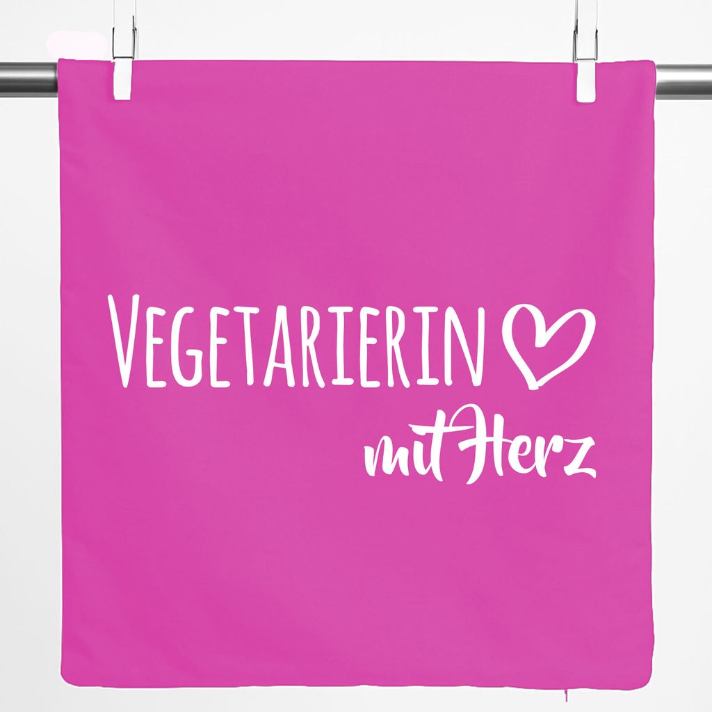 Huuraa Kissenbezug Vegetarierin mit Herz 40x40cm Fuchsia Baumwolle Dekokissenbezug Geschenkidee