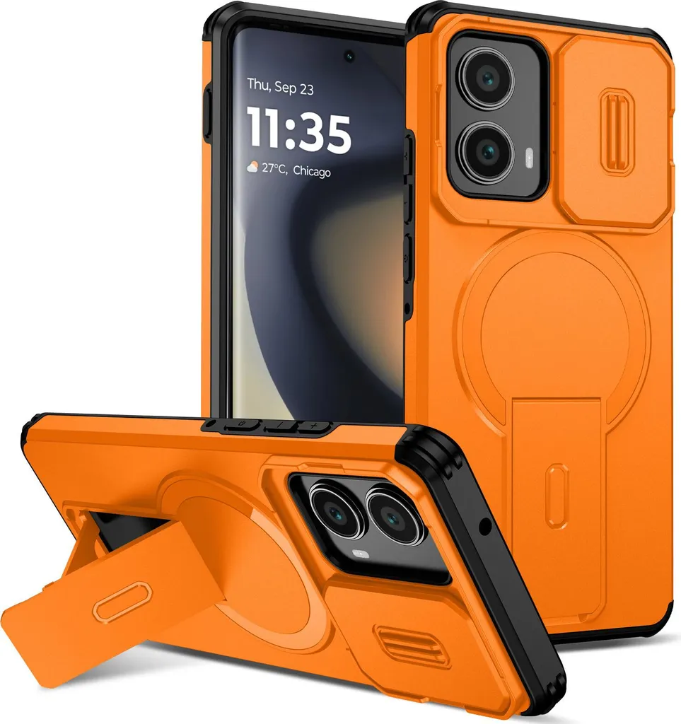 ESTH® Custodia per Motorola Edge 30 Neo con Custodia per Fotocamera Scorrevole e Supporto ad Anello [Cover Paraurti Compatibile con Supporto Magnetico per Auto], Nero