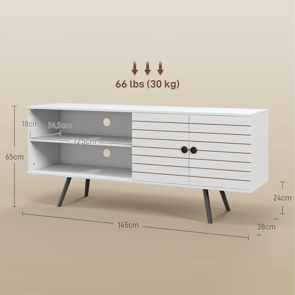 Meuble TV blanc 145cm : rangez vos câbles et décodeurs proprement - 5