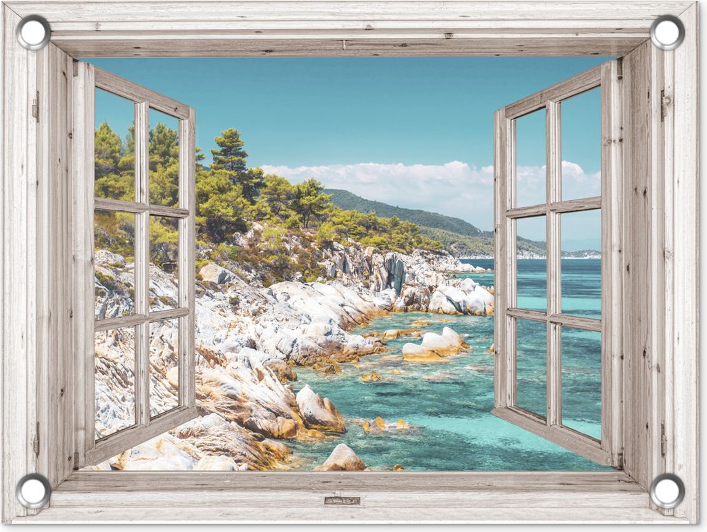 MuchoWow 40x30 cm Outdoor-Poster Gartendeko Sichtschutz Garten Poster für den Garten Aussicht - Strand - Meer