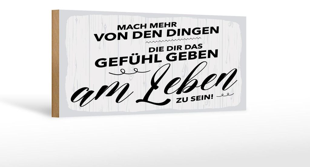 Holzschild Mach mehr Dinge Gefühl am Leben zu sein, 27x10 cm, Holzschilder Spruch Glück Weisheit