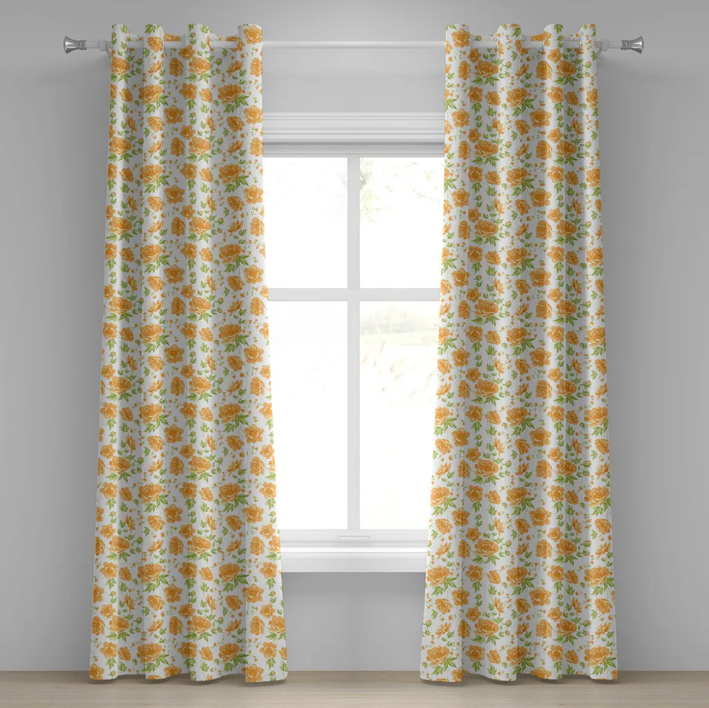 ABAKUHAUS Tenda con occhielli a fiori, mazzi di peonie Stagione romantica Classico Vecchi tempi Arte floreale, Tende decorative a 2 pannelli, 280 cm x 175 cm, Arancione pallido Verde Bianco