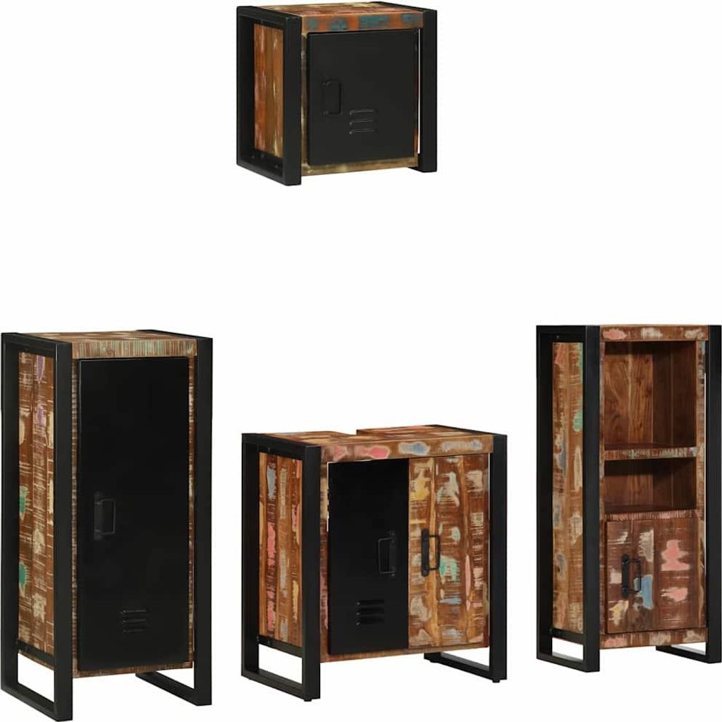 Badezimmermöbel-Set mit Regal 4 pcs Massives upgecyceltes Holz