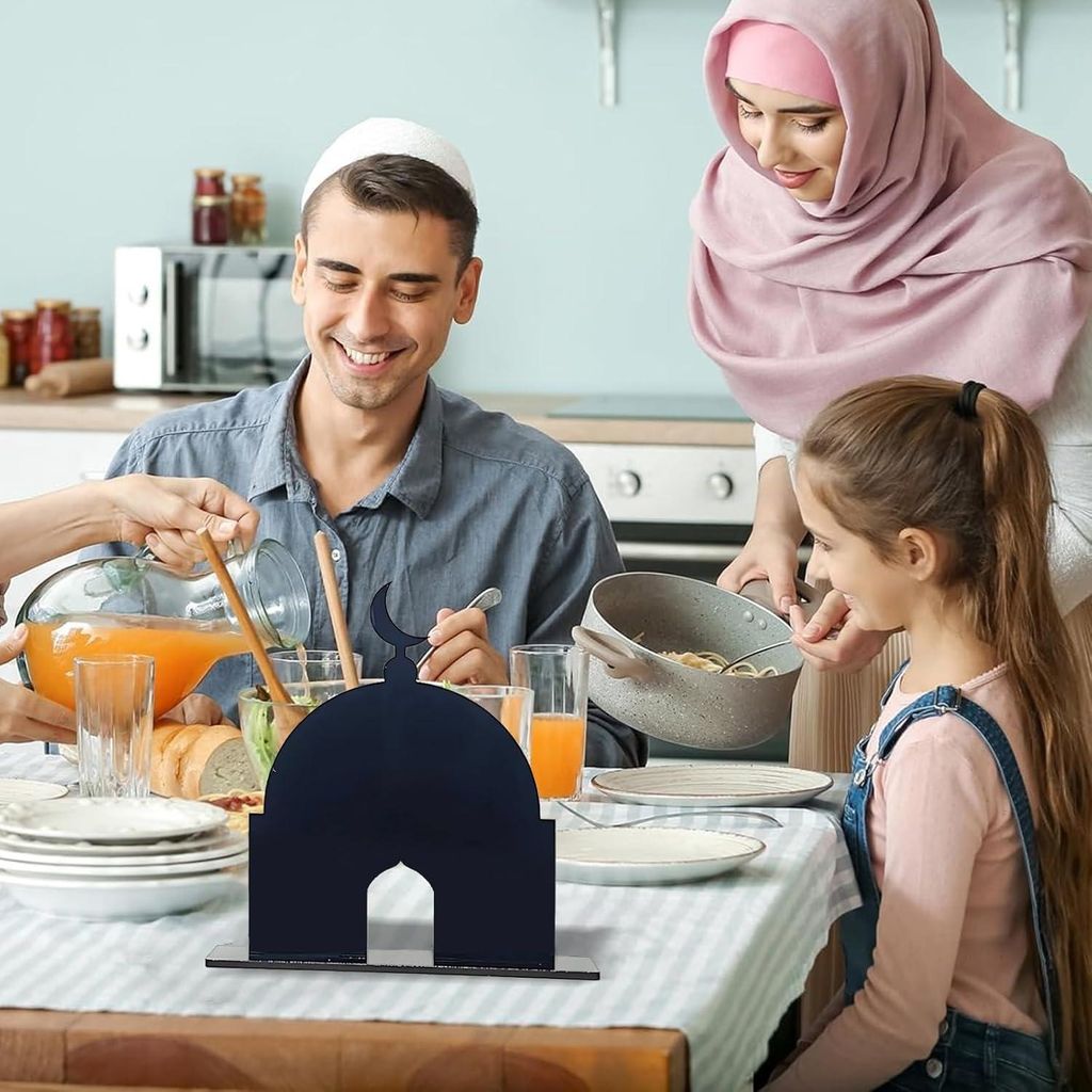 Hölzerne Moscheen zum Einsetzen - Tischdekoration für Eid Mubarak - Schwarz - Wiederverwendbar - Einfache Montage und Perfekt für Ramadan Tischd...