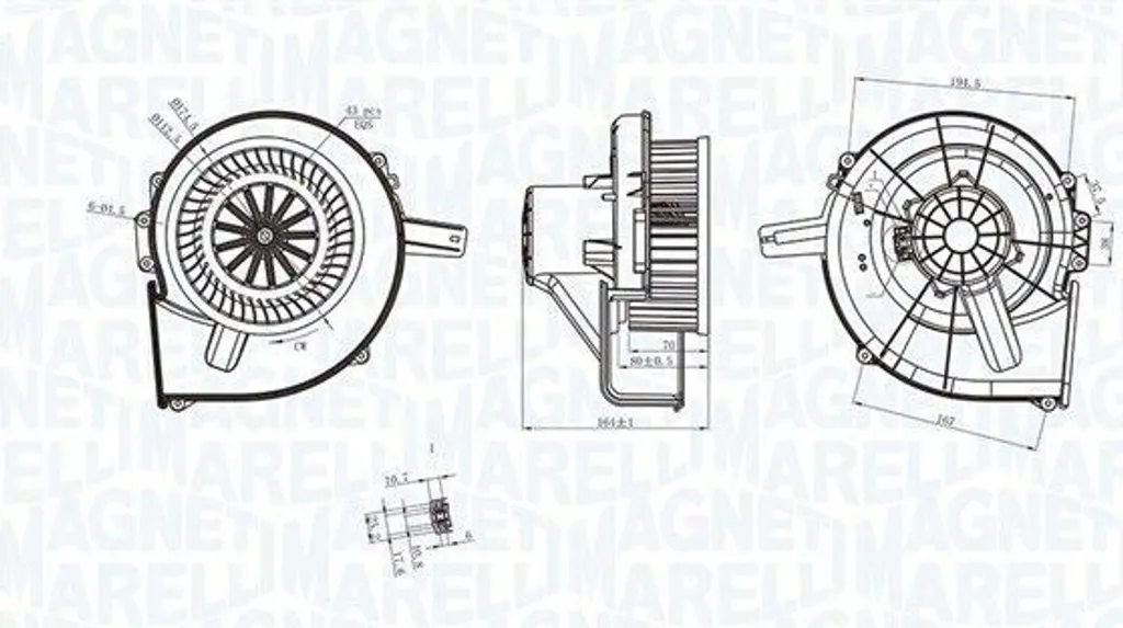 Moteur ventilateur 174,5 mm Magneti Marelli performance pour VW Polo