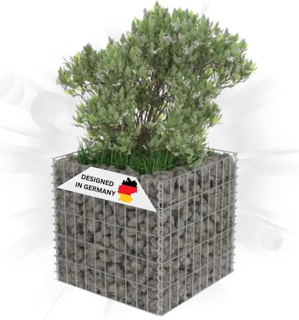 DELUKE Gabionen Hochbeet ROON aus Stahl | 50×50×50cm | Steinkorb Gabionengitter Ziergabione Steingabione Drahtkorb befüllbar