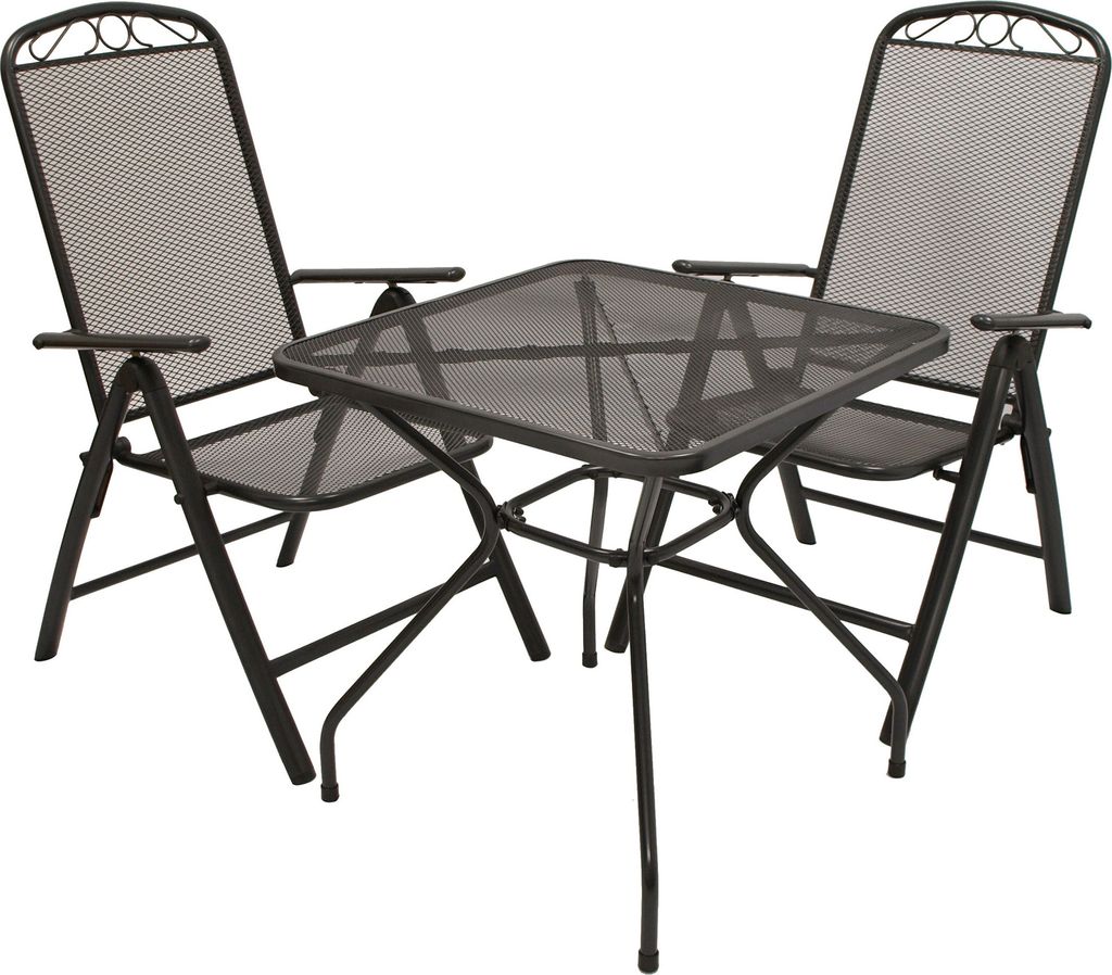 TPFGarden GARTENESSGRUPPE Glasgow - GARTEN-GARNITUR für 2 Personen - Gartenmöbel Set 3-teilig - Streckmetall anthrazit