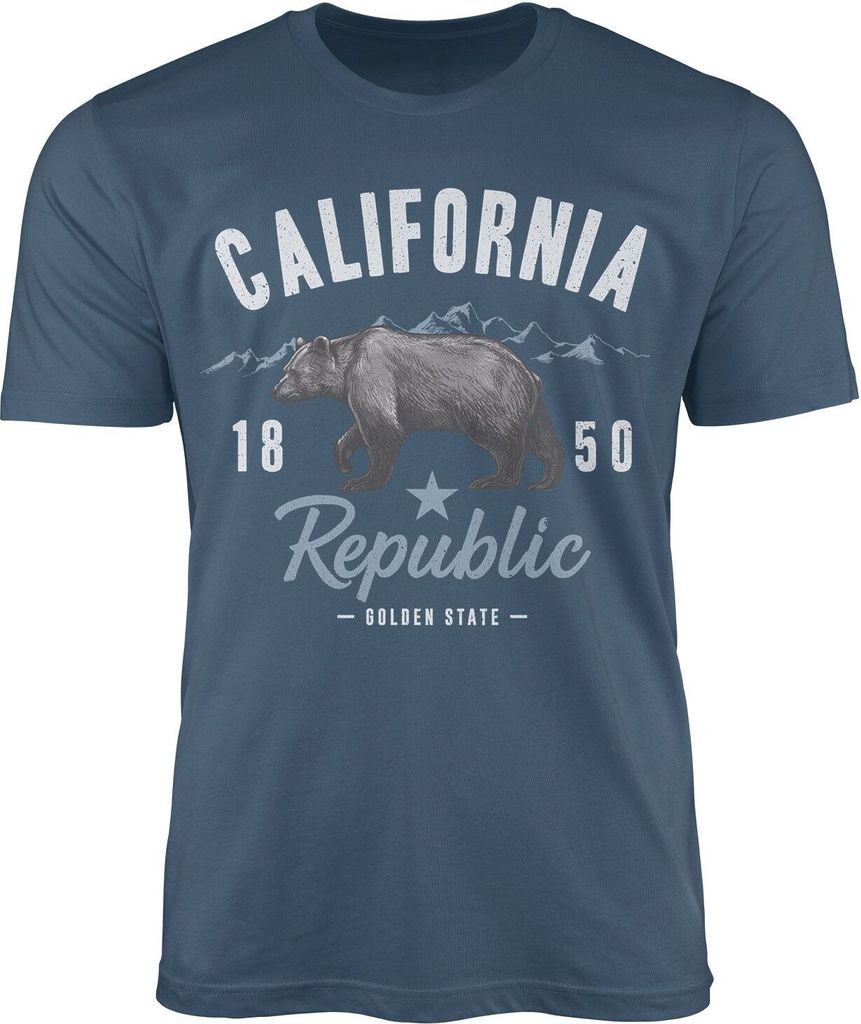 Neverless Herren T-Shirt California Sommer Summer Golden State USA Bär Bear Bedruckt Aufdruck Print Fashion Streetstyle Neverless denim blue 3XL