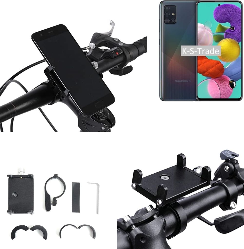 K-S-Trade Handyhalterung für das Fahrrad kompatibel mit Samsung Galaxy A51 Halter Lenkstange Fahrradhalterung Motorrad Bike Mount Befestigung