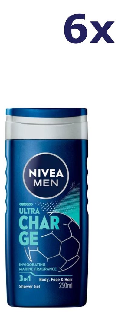 6x Nivea Douchegel - Men Ultra Charge 250 ml