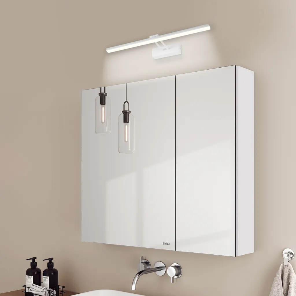 EMKE Armoire de toilette 75x65cm avec applique murale LED blanc froid