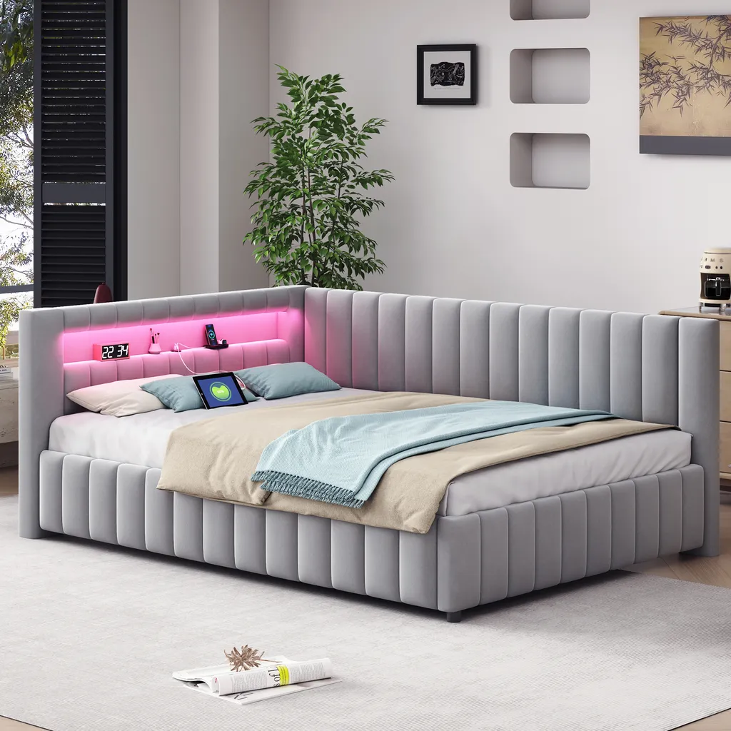 Lit fonctionnel 140x200cm idéal pour studio avec port USB et cadre LED