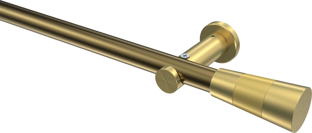 Interdeco Gardinenstange / Vorhangstange Messing Antik / Messing-Optik, Typ Platon Tanara (Konus) ohne Ringe, 20 mm Ø 1-läufig, 320 cm