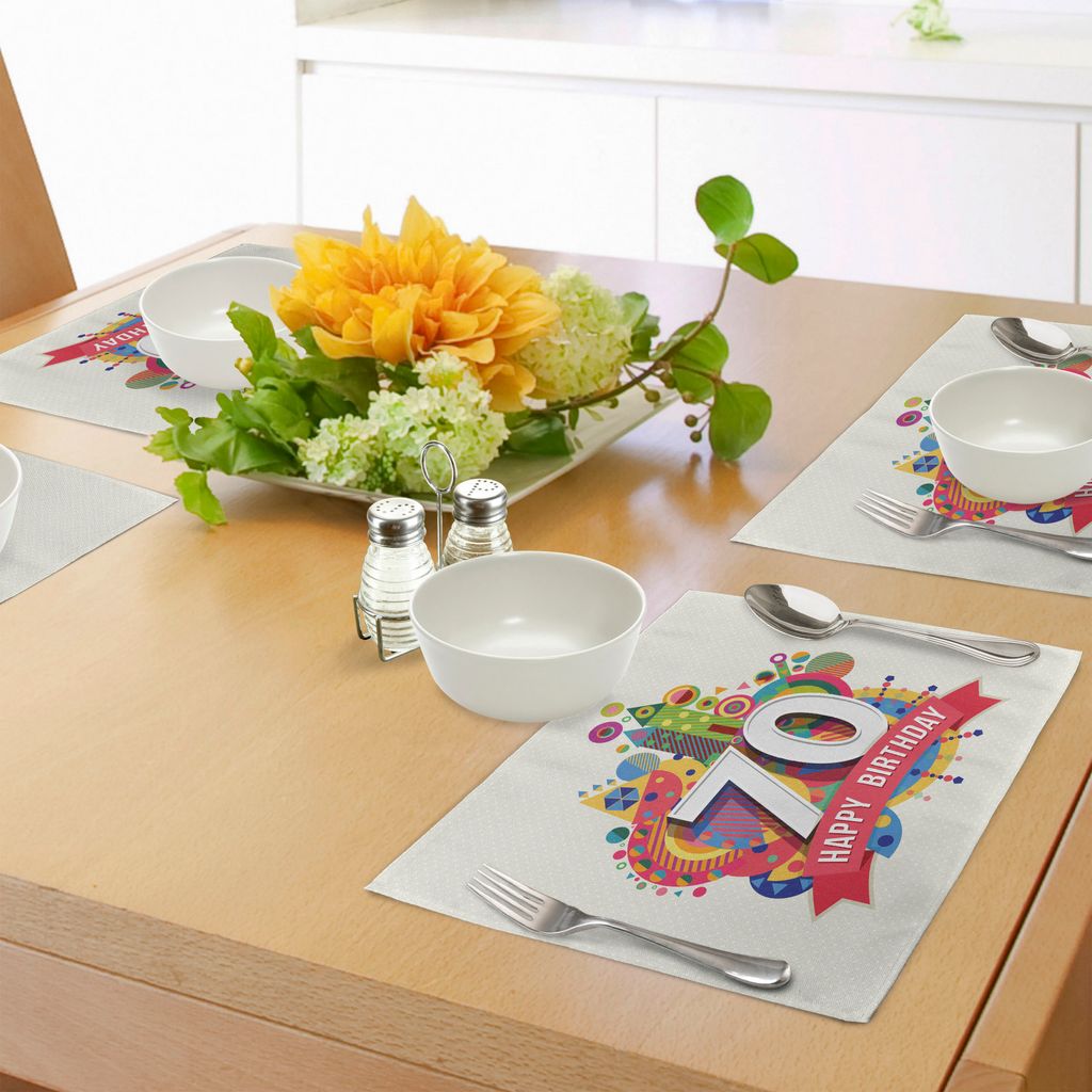 ABAKUHAUS 70. Geburtstag Platzmatten, Modernes und geometrisches Design auf Buntem Hintergrund mit Schloss formt Partei, Tiscjdeco aus Farbfesten S...