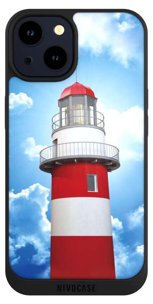 NIVOCASE Handyhülle für Apple iPhone 14 Hülle NIVOpure Case Schwarz Himmel Leuchtturm Wolke