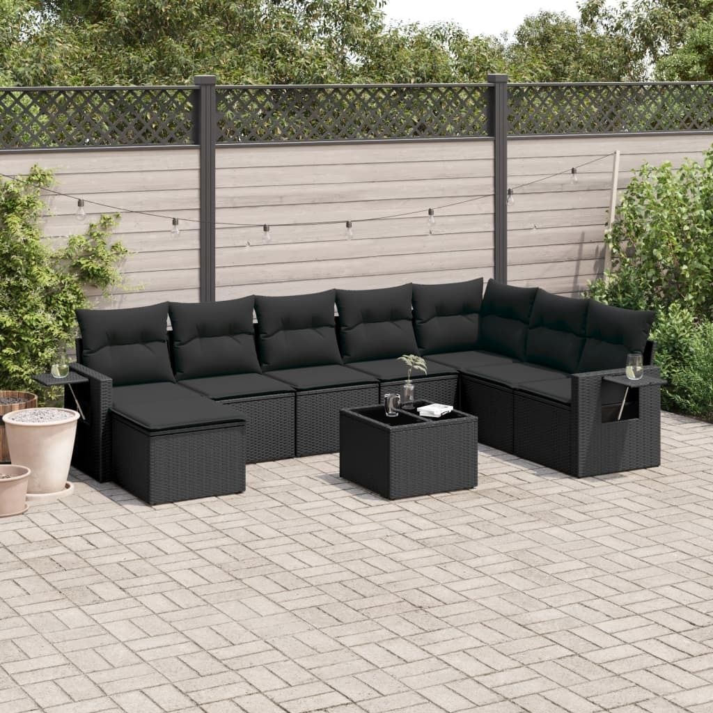 Maison Exclusive - 9-tlg. Garten-Sofagarnitur mit Kissen Schwarz Poly Rattan