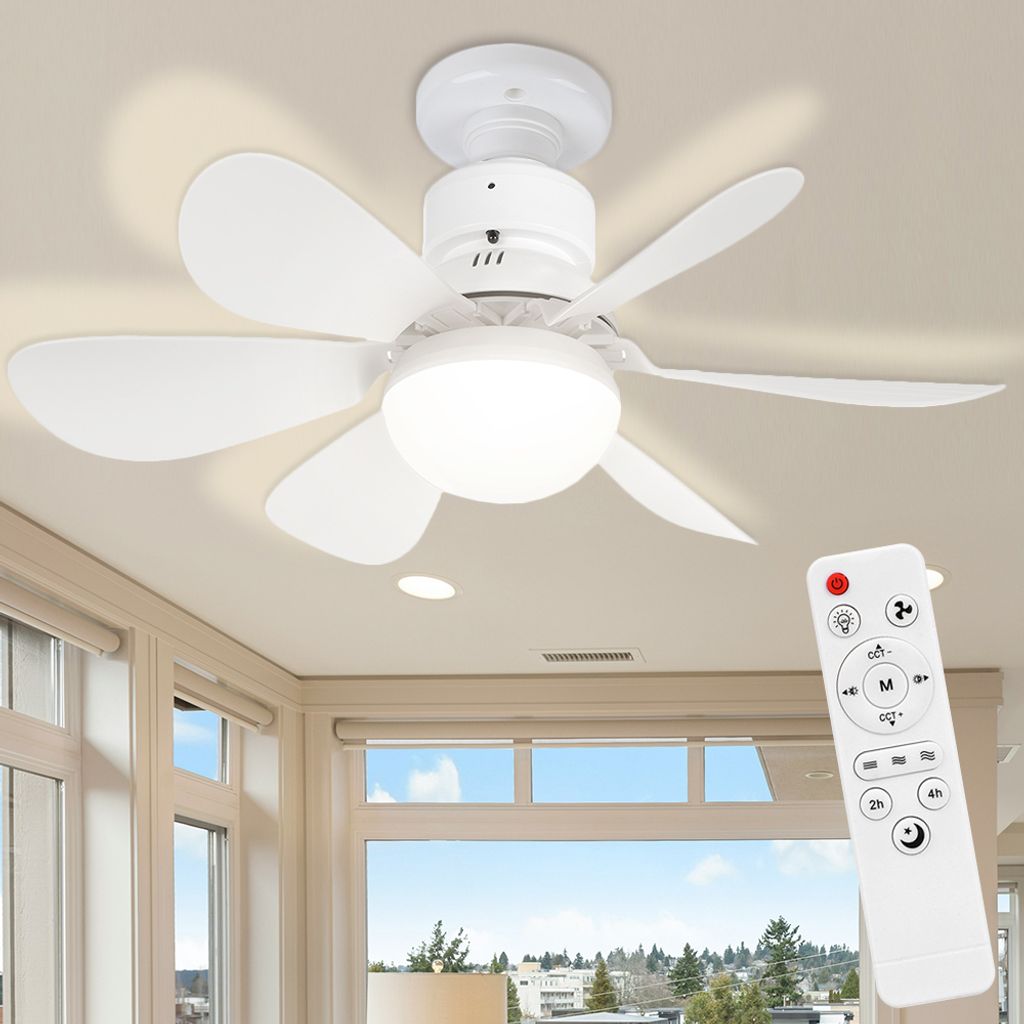 40W 52cm Deckenventilator mit Beleuchtung und Fernbedienung, LED Deckenleuchte mit Ventilator Klein E27 Decken Ventilator Schlafzimmer Küche Esszi...
