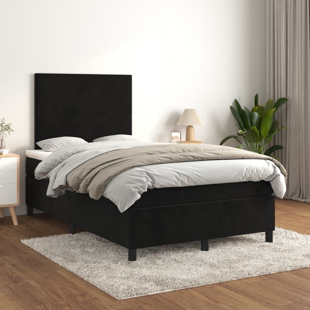 vidaXL Boxspringbett mit Matratze Schwarz 120x200 cm Samt - Boxspringbett - Boxspringbetten - Bett - Schlafzimmermöbel