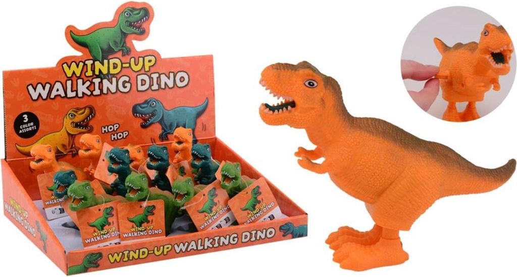 Johntoy läuft mit dem T-Rex zum Aufziehen
