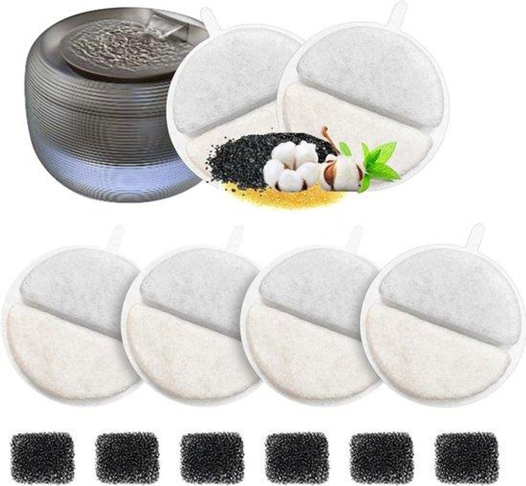 Katendrinkfilter-Set 6+6, praktische Kool- und Schaumfilter für Katzen und Hunde, 84 FL oz/2,5 l
