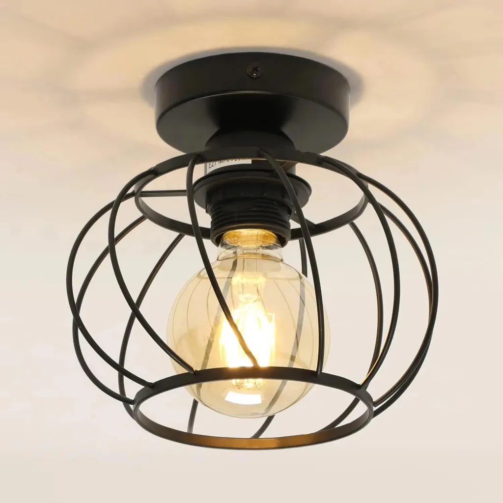 Plafonnier noir E27 en métal robuste au design industriel et contemporain