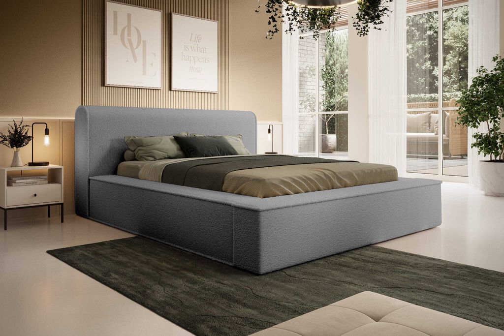 YOURHOUSE24 Polsterbett Fatima Doppelbett Bettgestell Lattenrost mit Bettkasten (Farbe: Euphoria 19, Größe 180x200 cm)