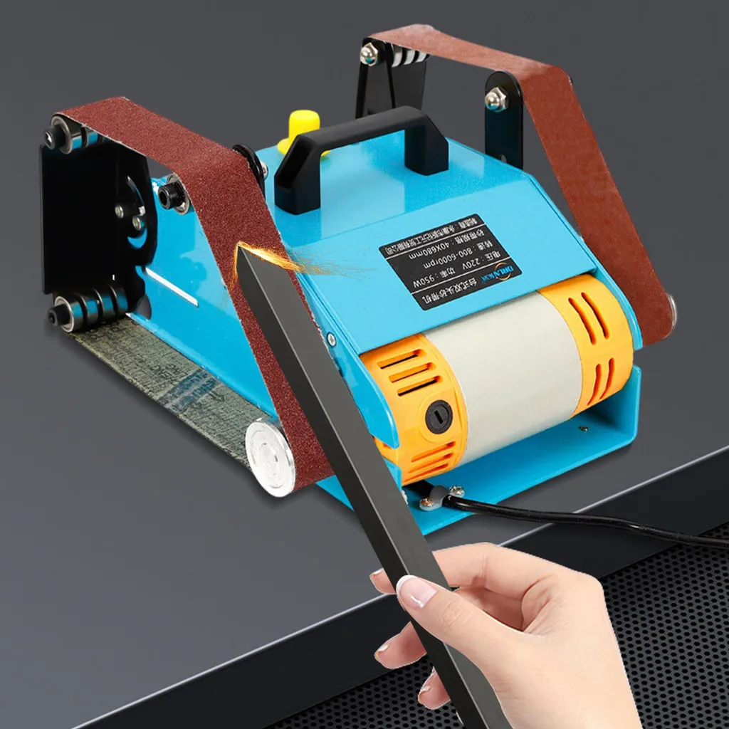 Ponceuse électrique à bande double tête et vitesse variable bleue