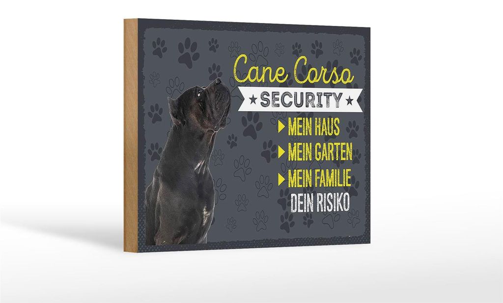 Holzschild Spruch 18x12 cm Cane Corso Security dein Risiko Produktbild 
