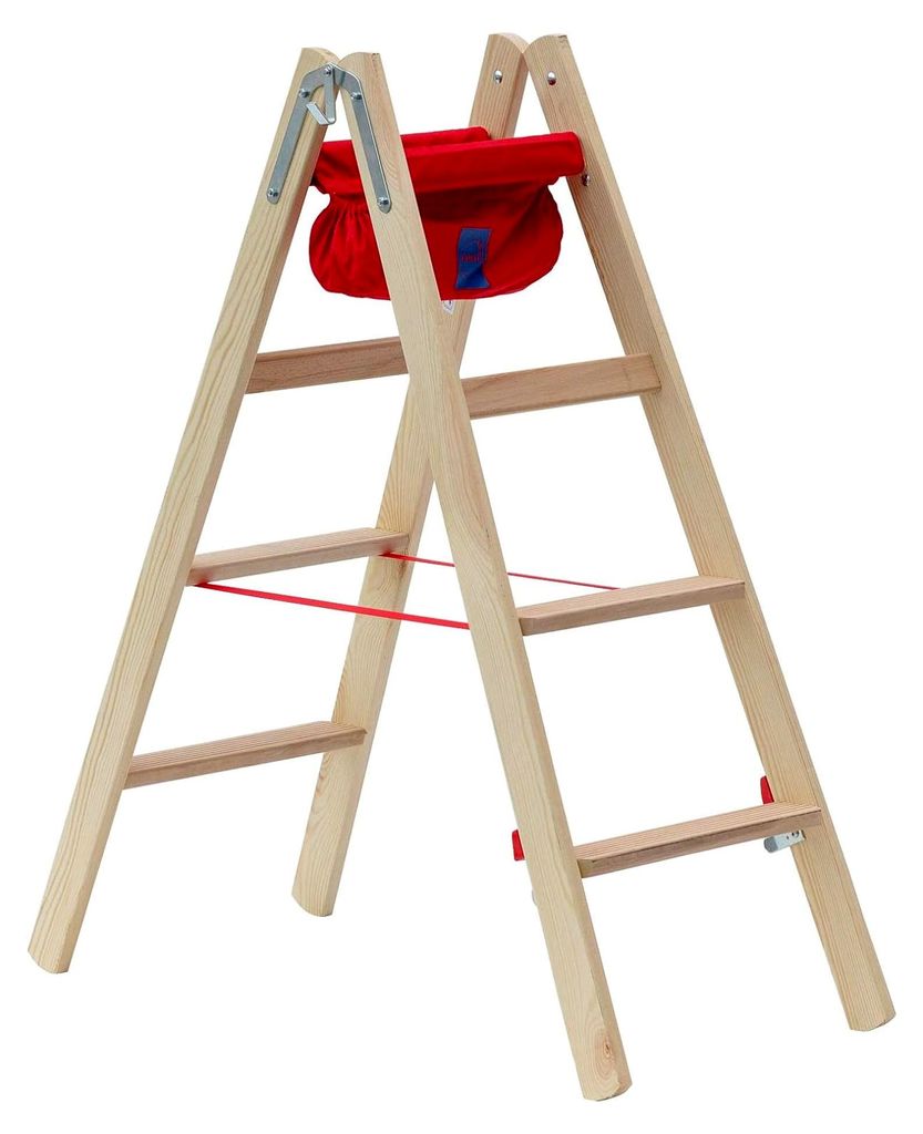 Holz-Stufenstehleiter, beidseitig begehbar, 2x4 Sprossen, Arbeitshöhe 2,55 m