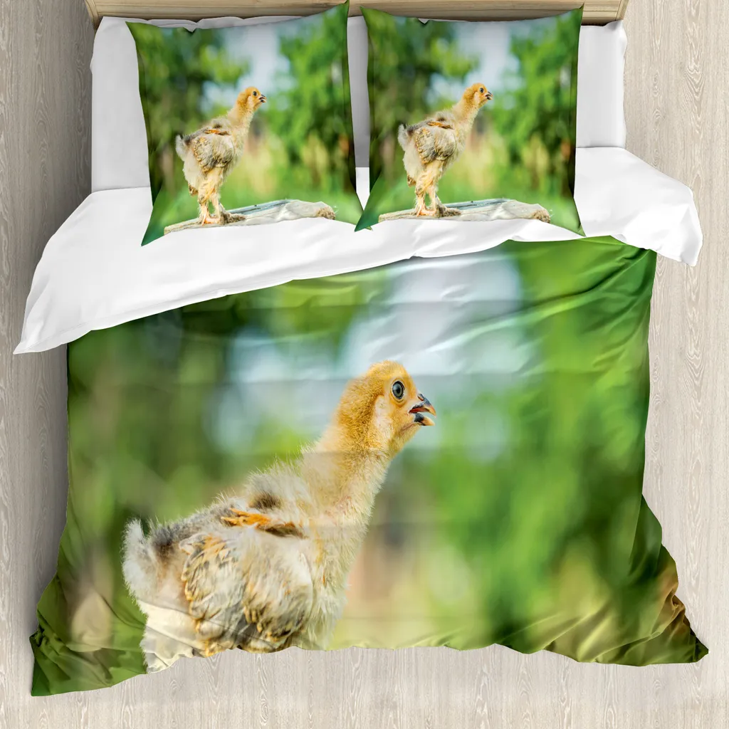 Housse de couette 200x200 anti-allergie sans acariens motif petit poussin