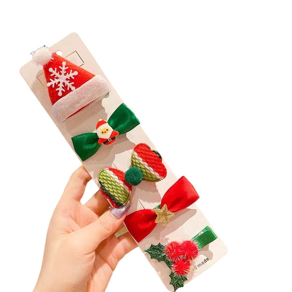 4 Paar Weihnachts-Haarspangen & Gummis – Weihnachtsmann, Rentier, Baum, Für Kinder