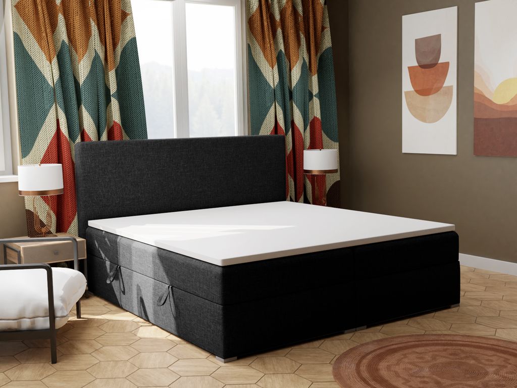 FEDVE Boxspringbett Schlafzimmerbett KOLORADO mit 2 Bettkästen, Doppelbett mit Bonell-Matratze und Topper 160x200