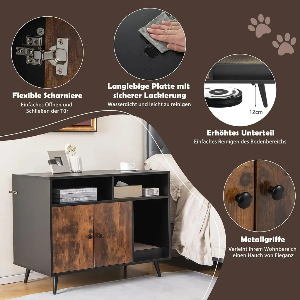 Armoire pour bac à litière chat cachée design moderne 2 compartiments - 2