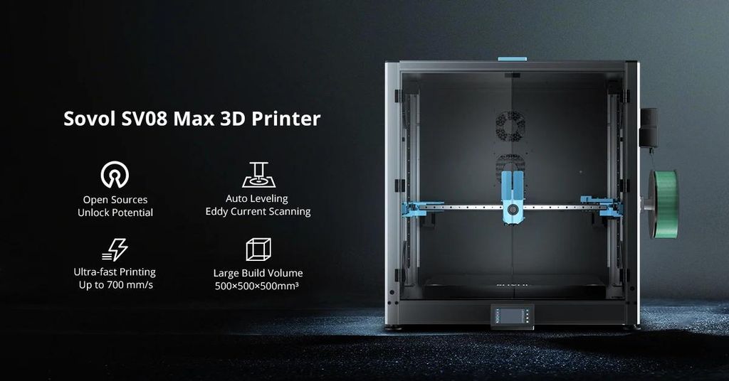 SV08 MAX - CoreXY 3D-Drucker - Bauvolumen 500×500×500 mm - 700 mm/s - Hotend 300°C - Klipper - Automatische Nivellierung - WLAN & Kamera