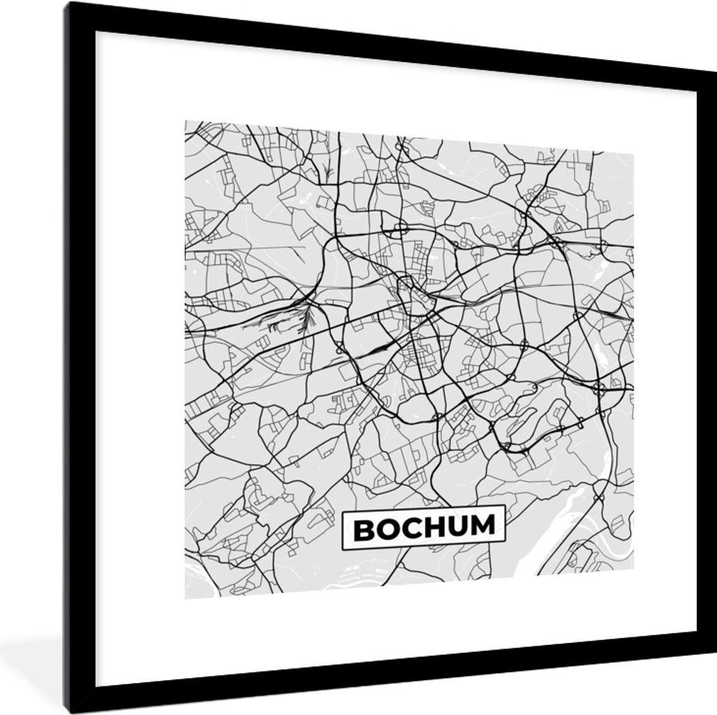 MuchoWow Gerahmtes Poster Bochum - Deutschland - Karte - Stadtplan 40x40 cm - Poster mit Schwarzem Bilderrahmen Wandposter Rahmen Foto Bilder - P...