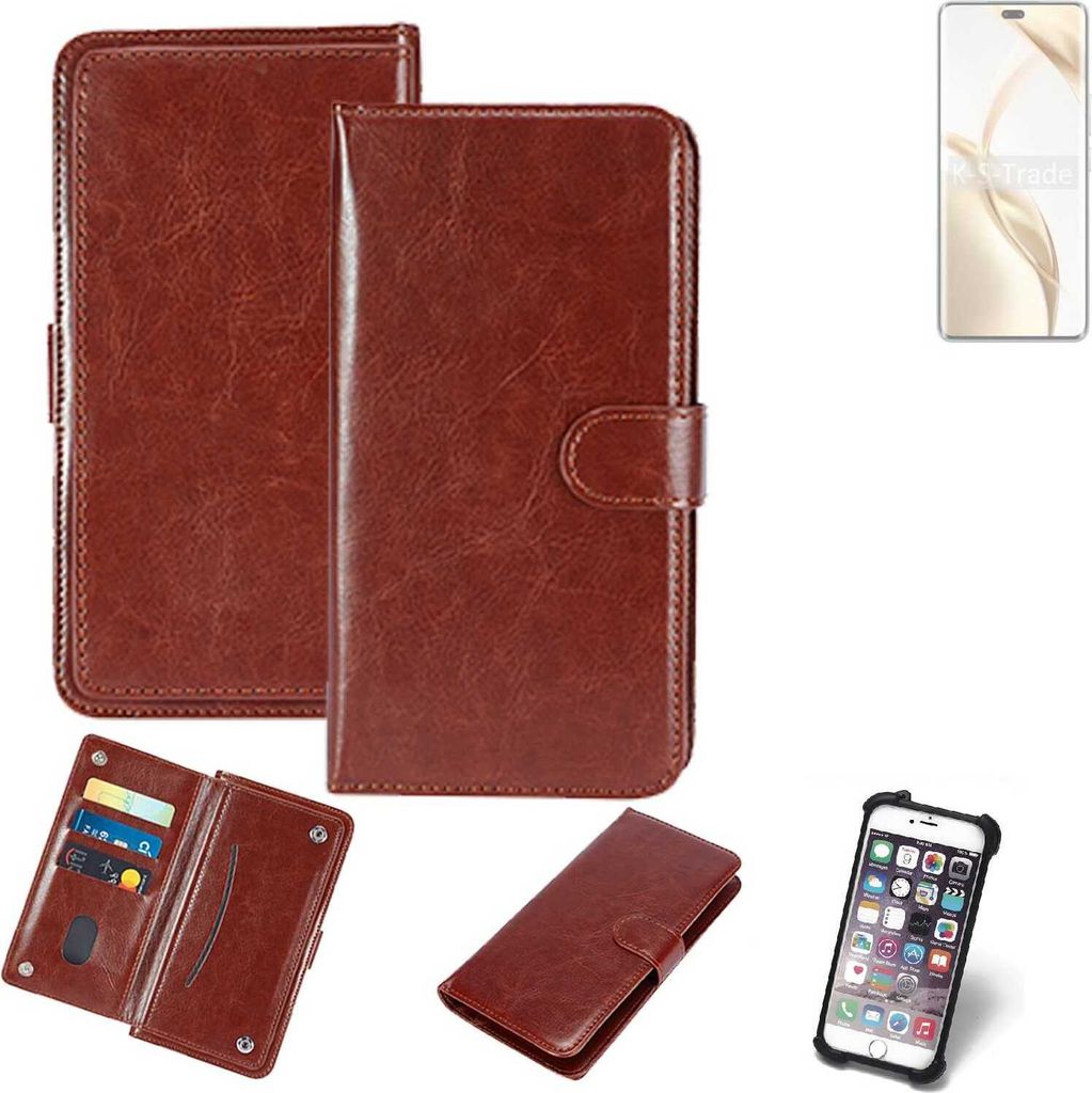 K-S-Trade 360° Hülle kompatibel mit Honor 200 Pro braun Kunstleder Case BookCase WalletCase Kunstlederederhülle Handyhülle, Rundumschutz Bumper
