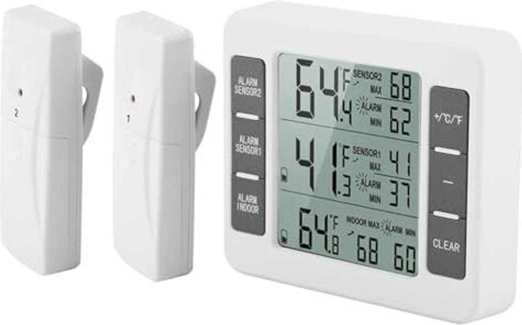 Kühlschrank Thermometer Wireless digitaler Akustikalarm Gefrierschrank 2 Stücke Sensor Min/Max -Anzeige
