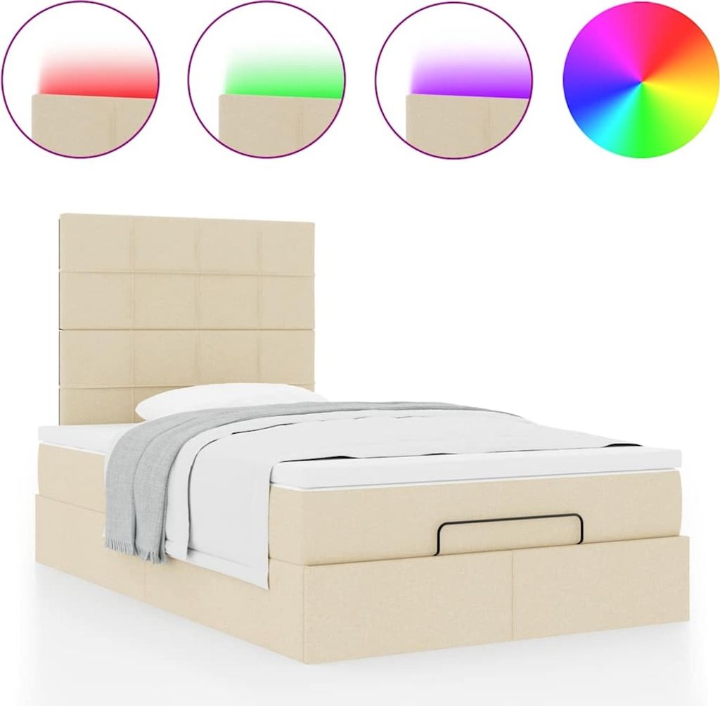 Ottoman-Bett mit Matratze & LEDs Creme 120x190 cm Stoff