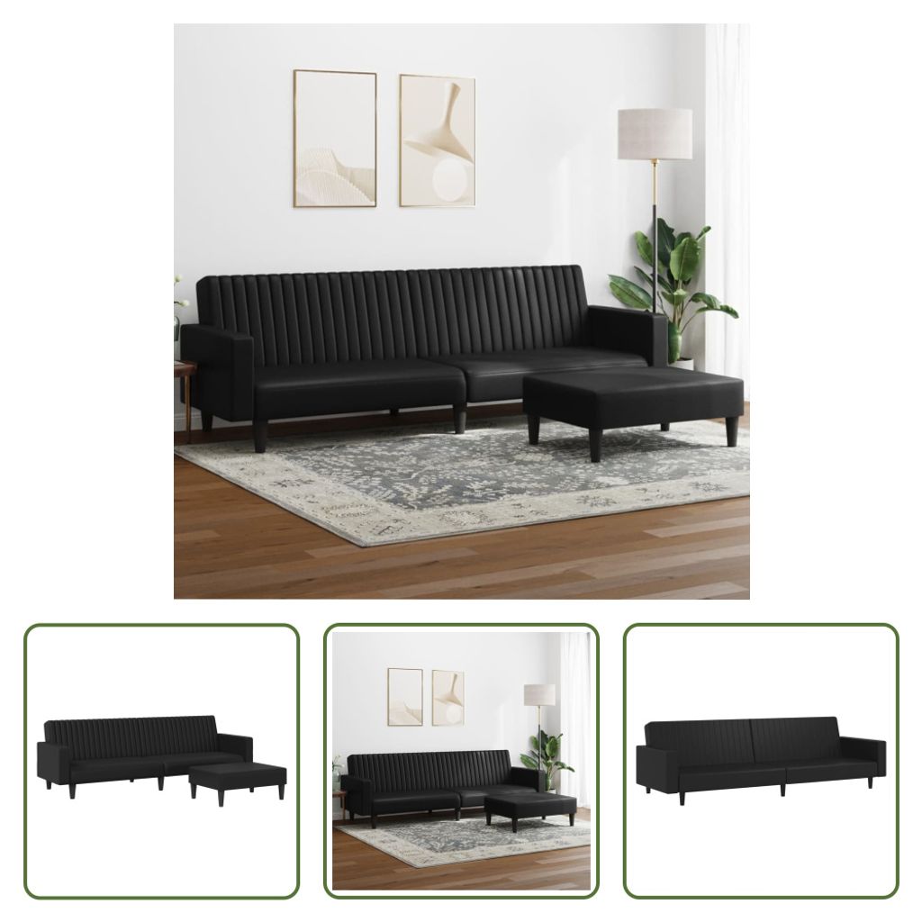 The Living Store 2-tlg. Sofagarnitur Schwarz Kunstleder