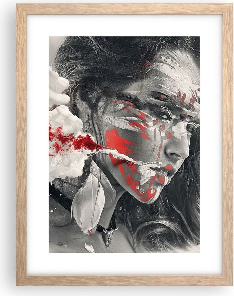 Gerahmtes Poster - Rahmen in heller Eiche - Frau Gesicht Kunst - 30x40 cm - Wand Bild - Wanddeko - Wandbilder - Wandposter - Bilderrahmen - Bilder ...