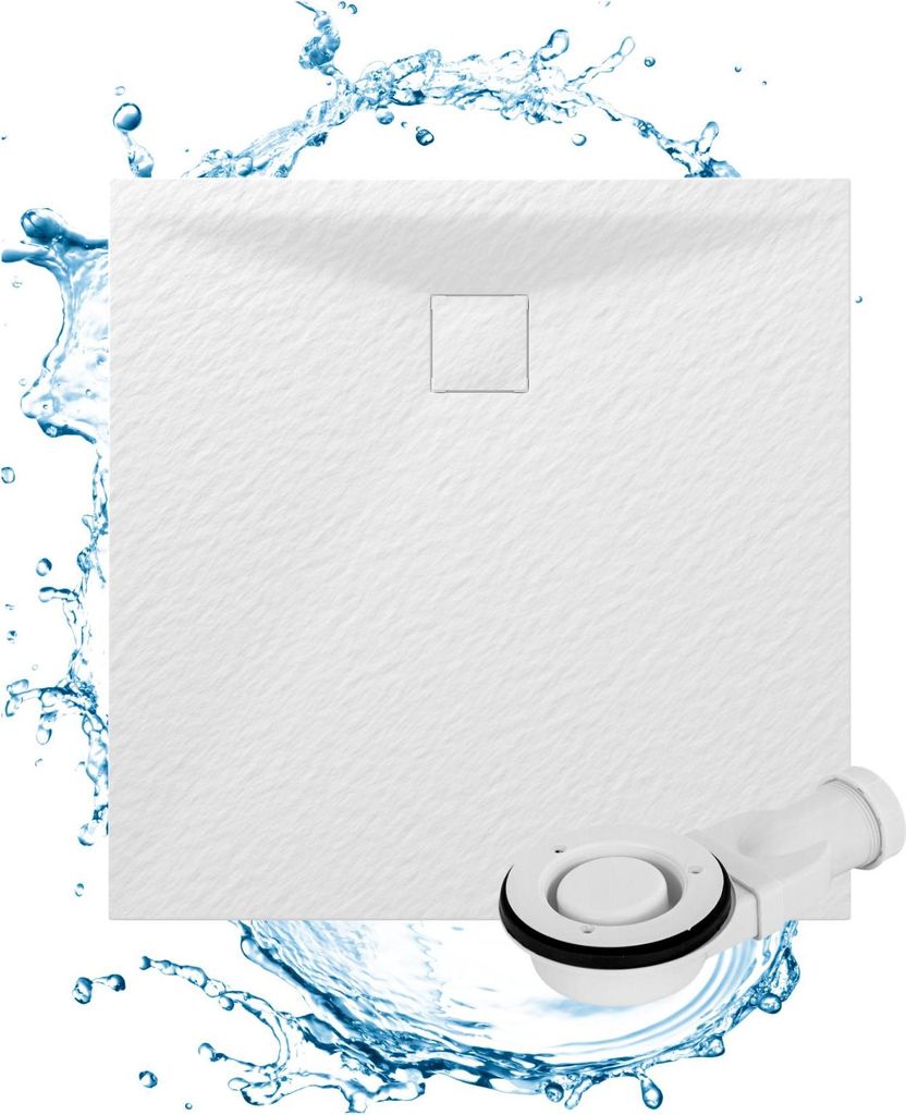 Granitan | Duschwanne Teja - 90 x 90 cm - Weiß - Robustes SMC-Material - Antirutsch-Oberfläche