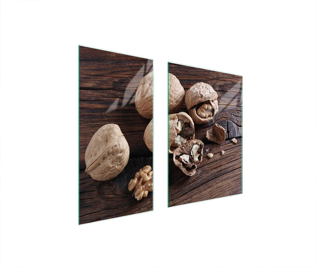 Tagliere Vetro 75x52 Set 2 Pezzi per Piano Cottura Legno e Noccioline
