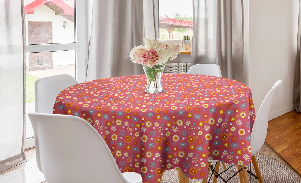 AMZALI Tovaglia Rotonda Con Fiori Ricamati, Antimacchia, Diametro 152,4 Cm - 2